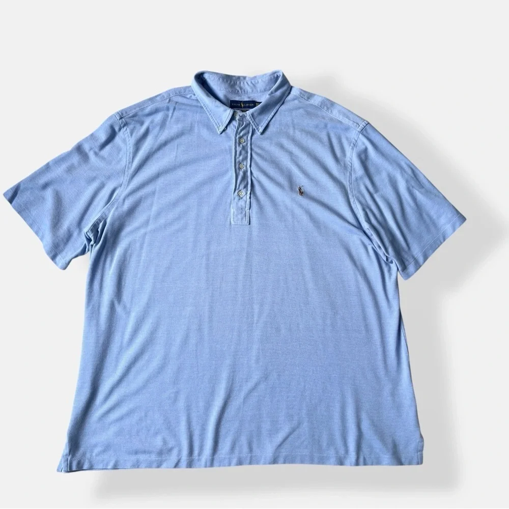 Ralph Lauren Knit Oxford Polo Shirt 3XLT Tall | Light Blue Preppy Classic